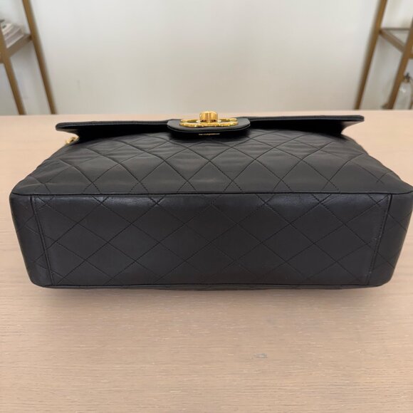 Chanel Vintage Black Jumbo Classic Flap Bag 24k Gold Hardware Lambskin Leather - Picture 14 of 16